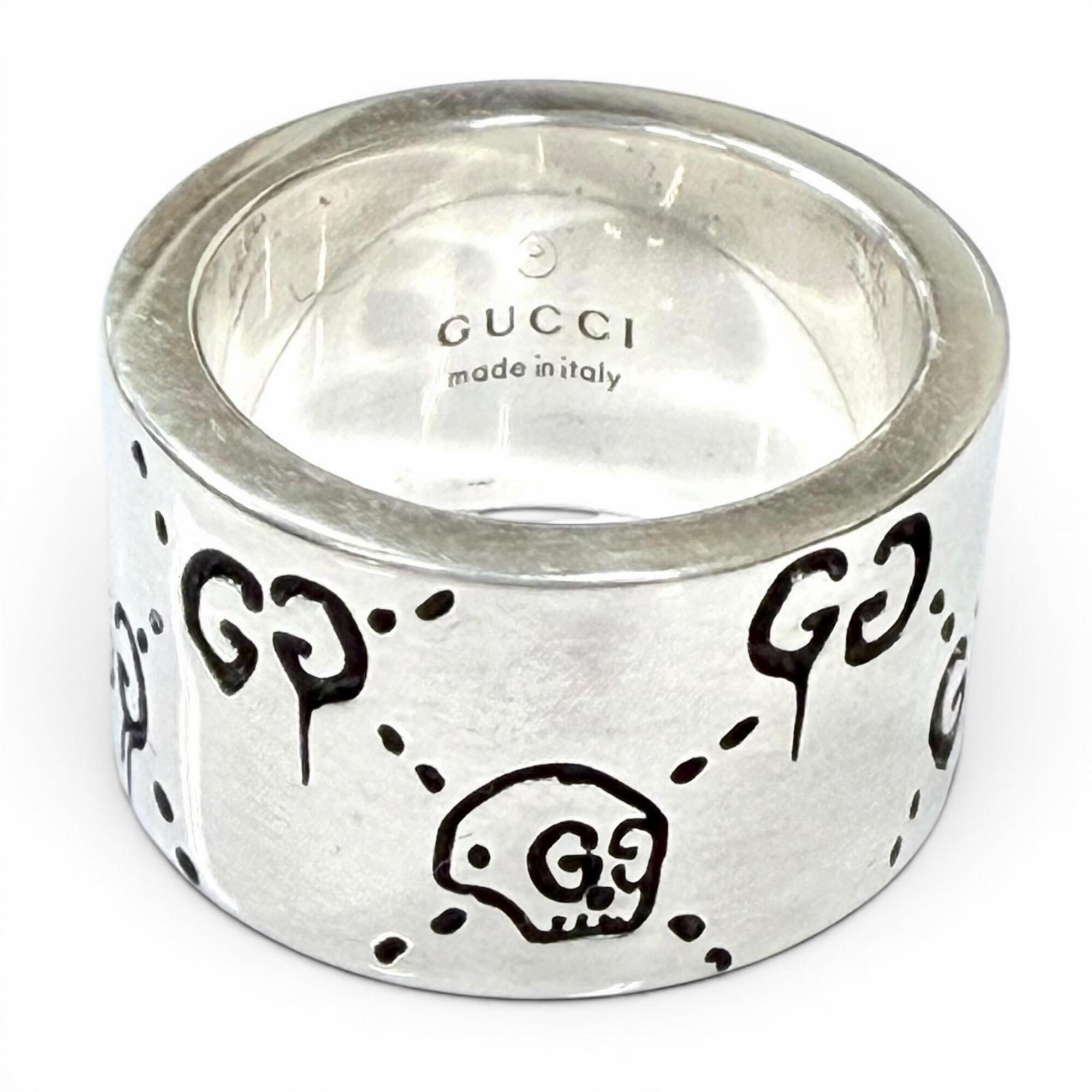 Gucci 455318 925 Ghost Wide Ring, Silver, Size 8, Made In Italy, Weight 12.3g...